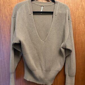 Free People V-Neck Ribbed Knit Sweater